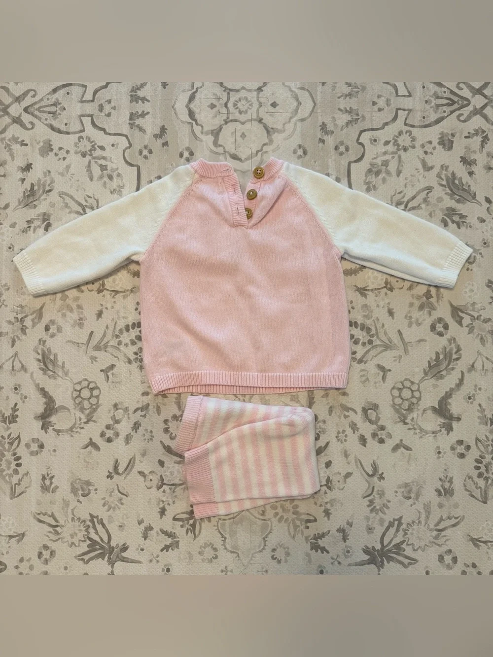 Cloud Island Pink and White Bear Knit Set 100% cotton.